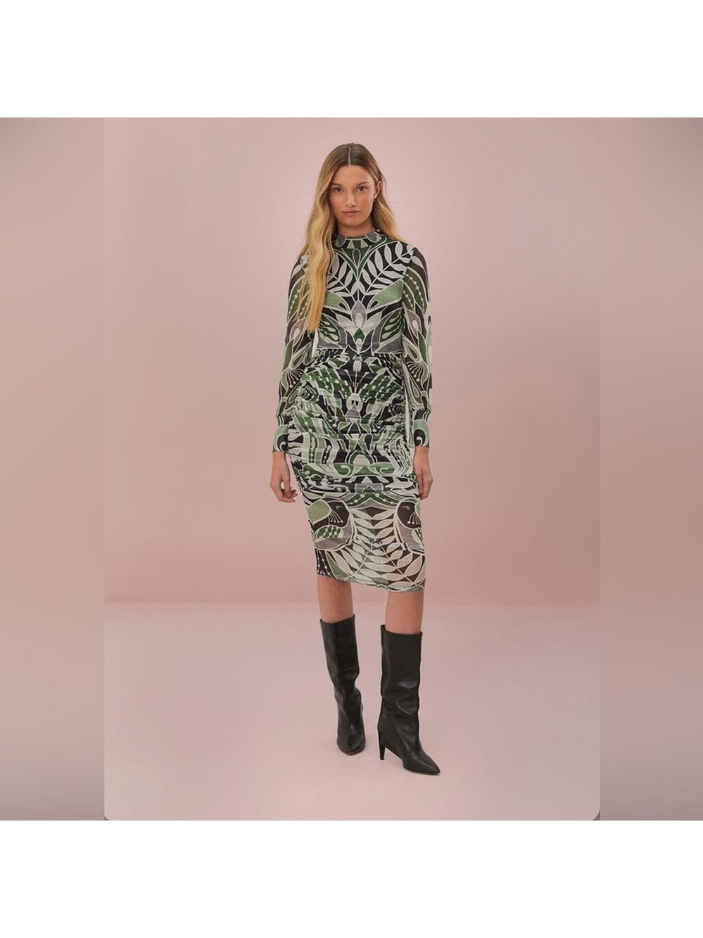 Farm Rio Black Lace Nature Tulle Midi Dress
